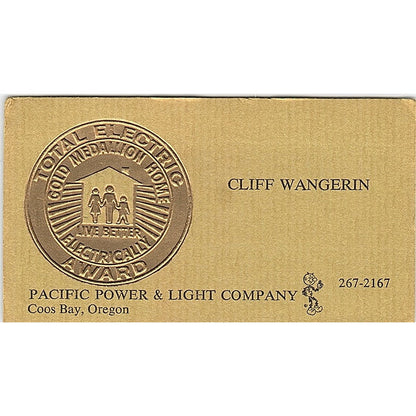 Cliff Wanterin Reddy Kilowatt Coos Bay OR Vintage Business Card SC9-B13