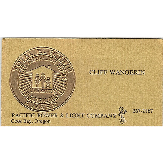 Cliff Wanterin Reddy Kilowatt Coos Bay OR Vintage Business Card SC9-B13