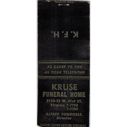 Kruse Funeral Home Alfred Dumroese Vintage Matchbook Cover SF3-Y7