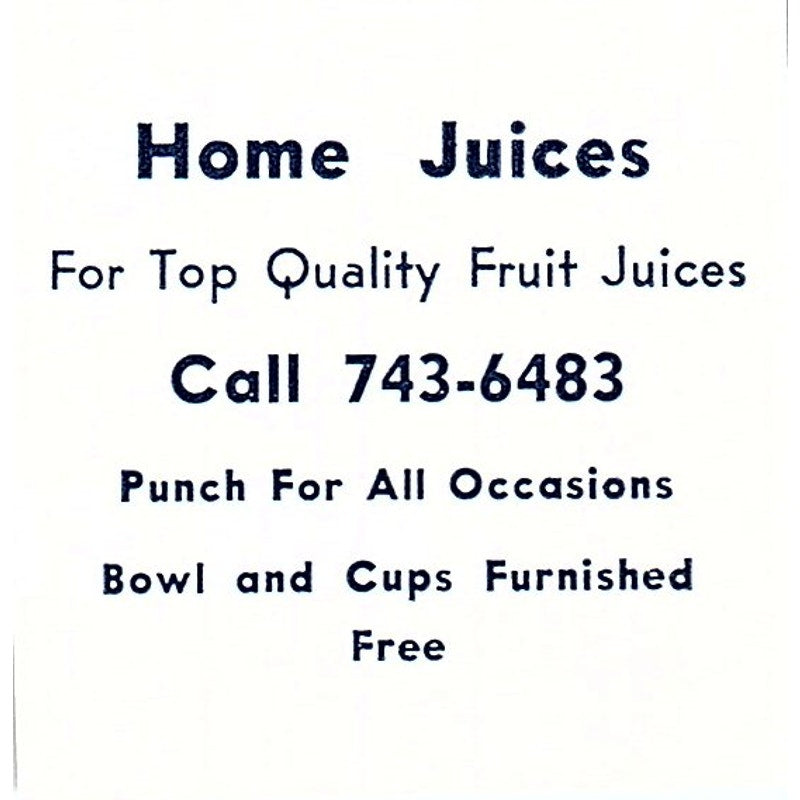 Home Juices - Punch for All Occasions - Fort Wayne Indiana 1964 Ad AG1-S13