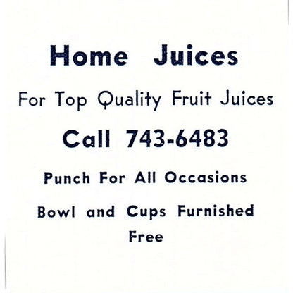Home Juices - Punch for All Occasions - Fort Wayne Indiana 1964 Ad AG1-S13