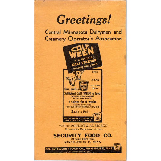 Calf Ween Security Food Co Minneapolis Chick Pouliot Al Bjorgo 1953 Ad AE9-DC1