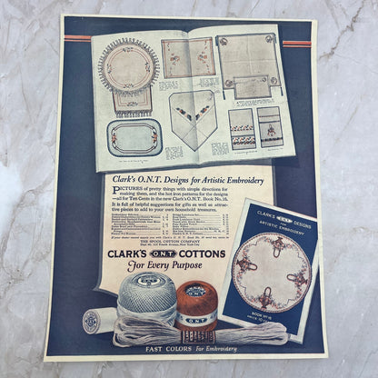 Clark's ONT Cottons Embroidery Designs 9x12 Vintage Magazine Advertisement FL6-6