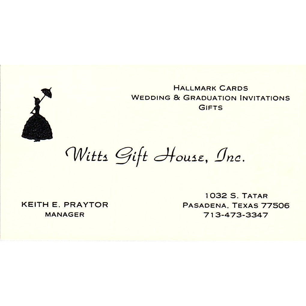 Witts Gift House Keith E Praytor Pasadena TX Vintage Business Card SC9-B6