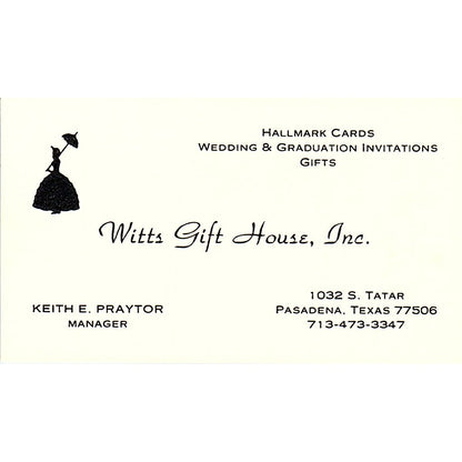 Witts Gift House Keith E Praytor Pasadena TX Vintage Business Card SC9-B6