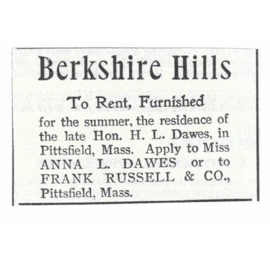 Berkshire Hills Summer Home Anna L. Dawes Frank Russell 1903 Magazine Ad AF7-SS1