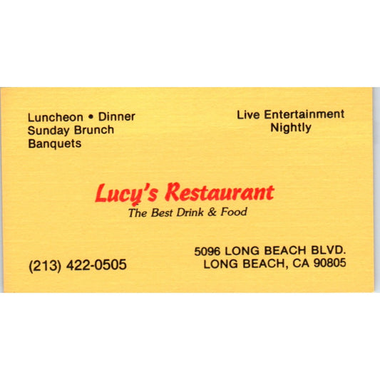 Lucy's Restaurant Long Beach CA Vintage Business Card SD8-B6