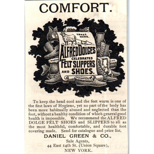 Alfred Dolges Felt Slippers Shoes Daniel Green & Co c1890 Victorian Ad AE8-CH5