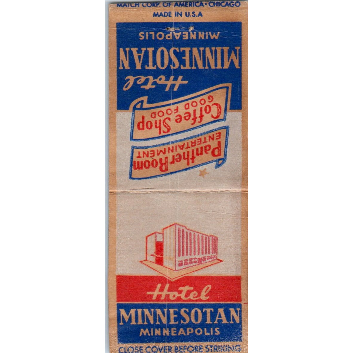 Hotel Minnesotan Minneapolis Panther Room Vintage Matchbook Cover SD4-Y13