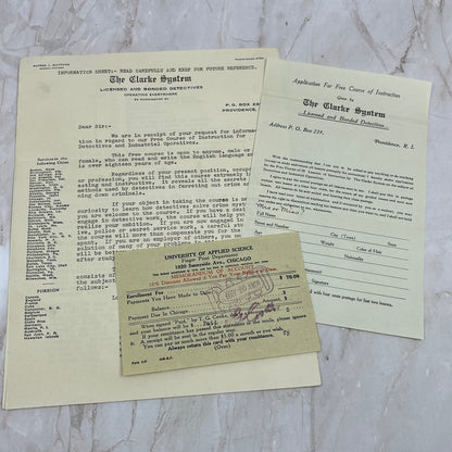 1926 The Clarke System Detective Home Study Course Ephemera Lot AE4