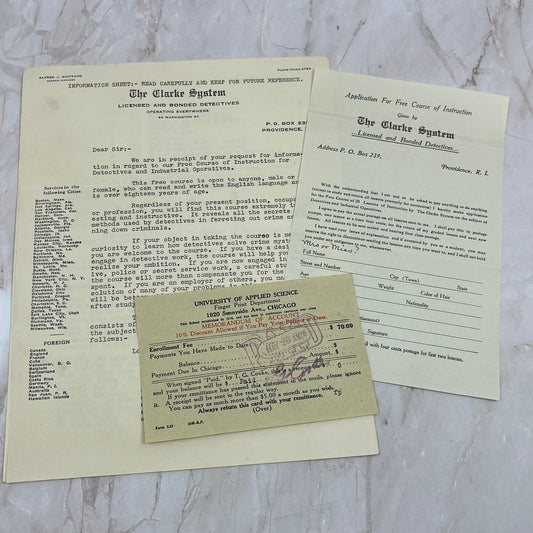 1926 The Clarke System Detective Home Study Course Ephemera Lot AE4