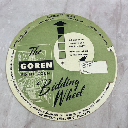 c1950 Bidmasters Bridge Goren Point Count Bidding Wheel Heines Publishing TA9-E1