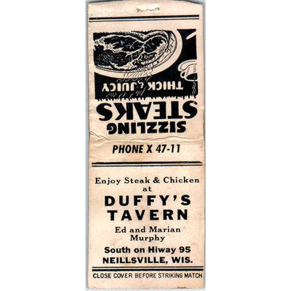 Duffy's Tavern Ed & Marian Murphy Neillsville WI Vintage Matchbook Cover SD4-Y4
