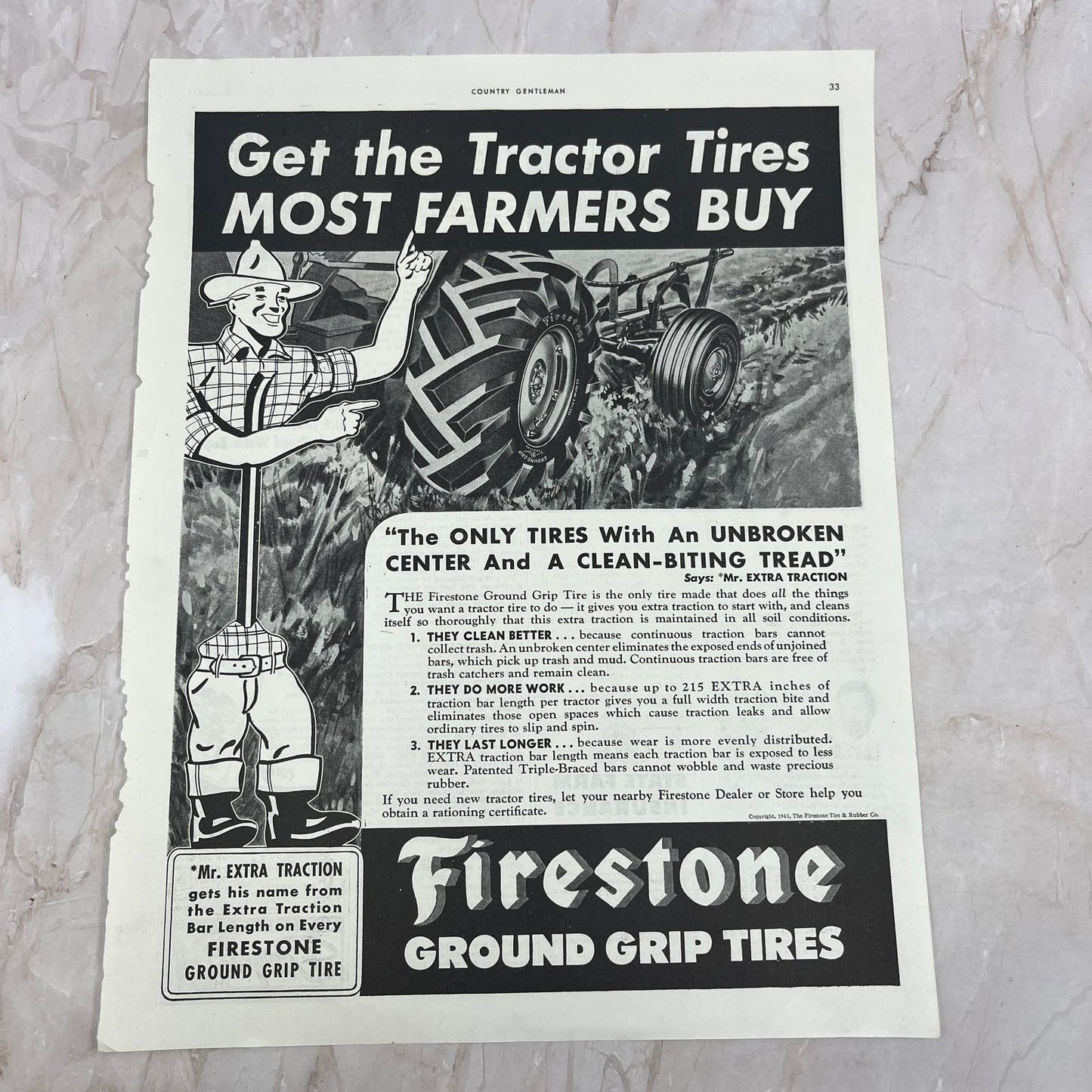 1943 Firestone Tractor Tires 10x13 Magazine Advertisement FL6-7