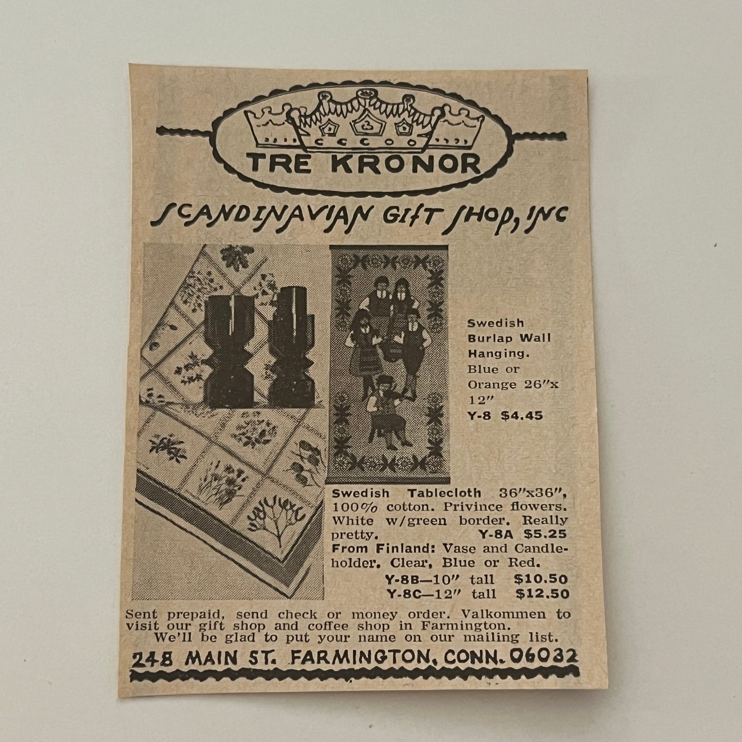 Tre Kronor Scandinavian Gift Shop Farmington CT 1971 Magazine Ad SAG4-S15