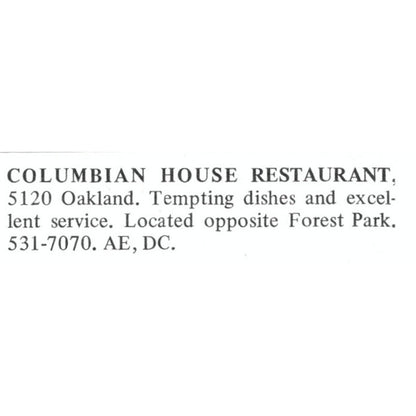 Columbian House Restaurant St. Louis 1971 Magazine Ad AD8-O1