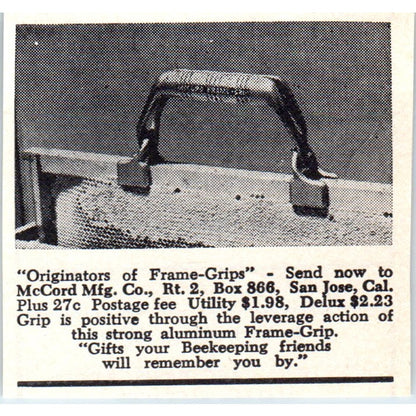 McCord Mfg Co Frame Grips Bee Supplies San Jose CA 1964 Magazine Ad AK5-S36
