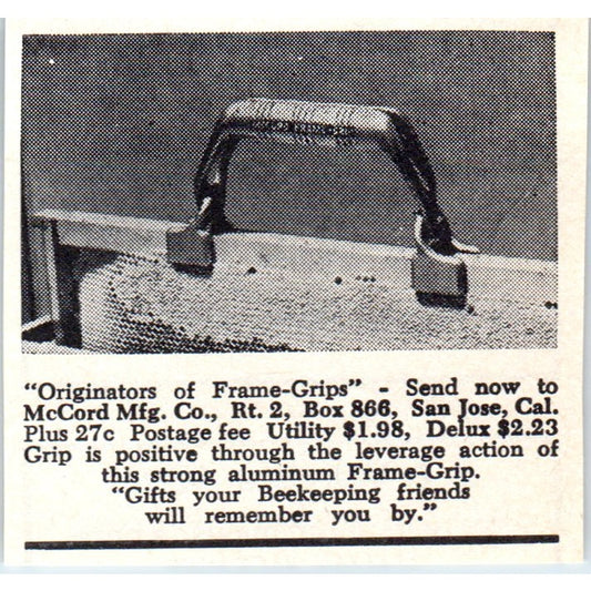 McCord Mfg Co Frame Grips Bee Supplies San Jose CA 1964 Magazine Ad AK5-S36