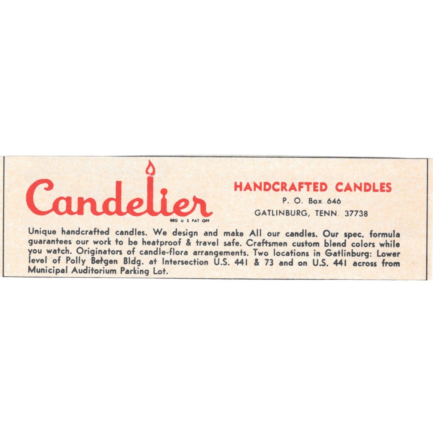Candelier Handcrafted Candles Gatlinburg TN 1973 Magazine Ad AD8-B9