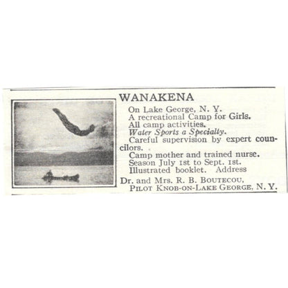 Wanakena on Lake George NYR.B. Boutecou c1918 Original Advertisement AE5-SA11