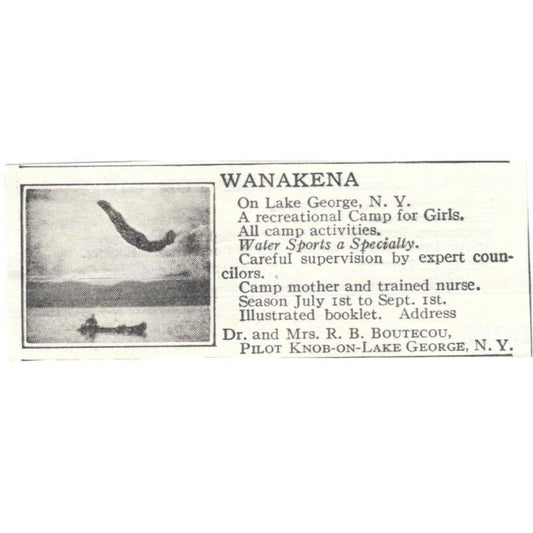 Wanakena on Lake George NYR.B. Boutecou c1918 Original Advertisement AE5-SA11
