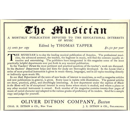 The Musician Thomas Tapper Oliver Ditson Co Boston - 1904 Ad AF5-1