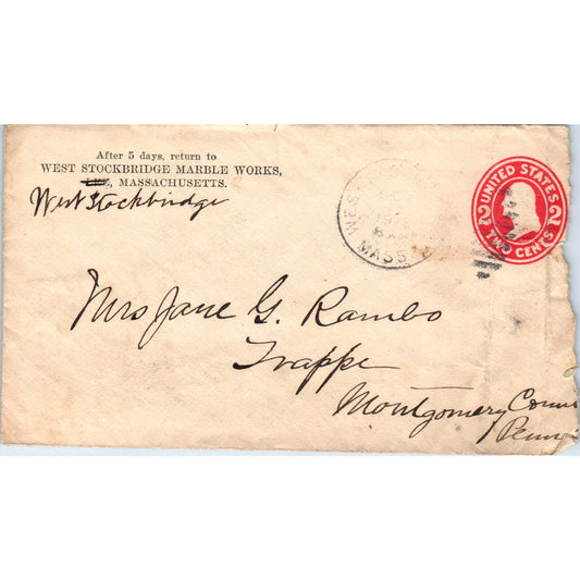 1912 West Stockbridge Marble Works Co Lee MA Postal Cover Envelope TG7-PC2