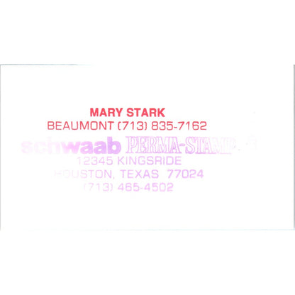 Mary Stark Schwab Perma-Stamp Houston TX Vintage Business Card SE3-B5