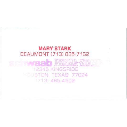 Mary Stark Schwab Perma-Stamp Houston TX Vintage Business Card SE3-B5