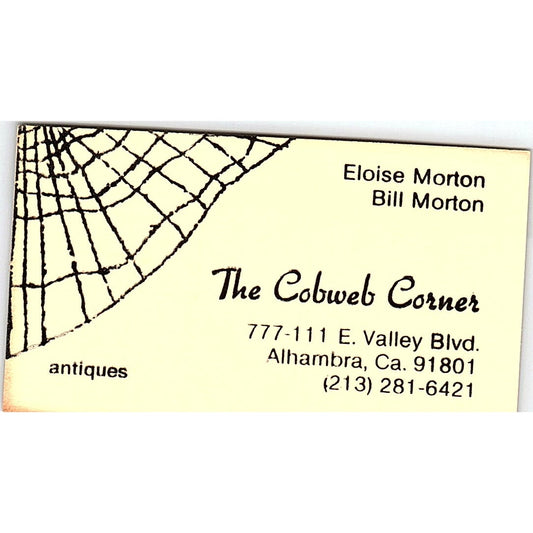 The Cobweb Corner Eloise & Bill Morton Alhambra CA Vintage Business Card SE3-B16