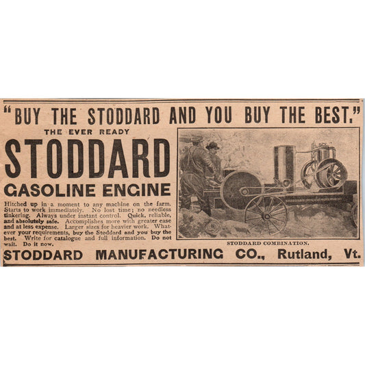 Stoddard Mfg Co Gasoline Engine Rutland VT 1905 Magazine Ad AF1-NEH
