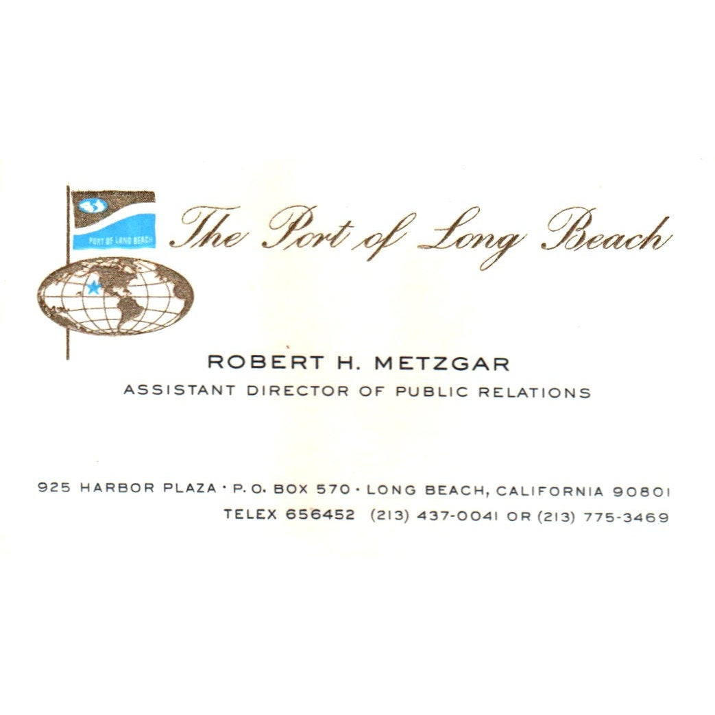 Robert H. Metzgar Public Relations Port of Long Beach CA Business Card SD4-B2