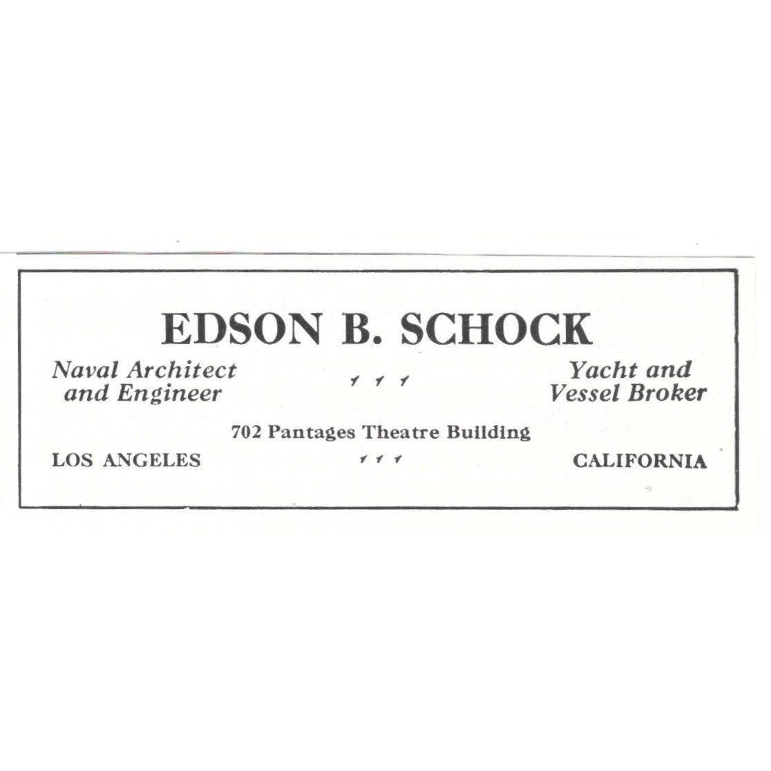 Edson B Schock Naval Architect Yacht Broker Los Angeles CA 1932 Ad AG2-M20