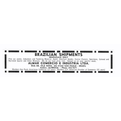 Almar Comercio E Industria Ltda Lapidary Sao Paulo Brazil 1972 Ad AF8-M4