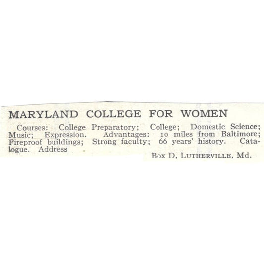 Maryland College for Women Lutherville MD c1918 Original Advertisement AE5-SA10