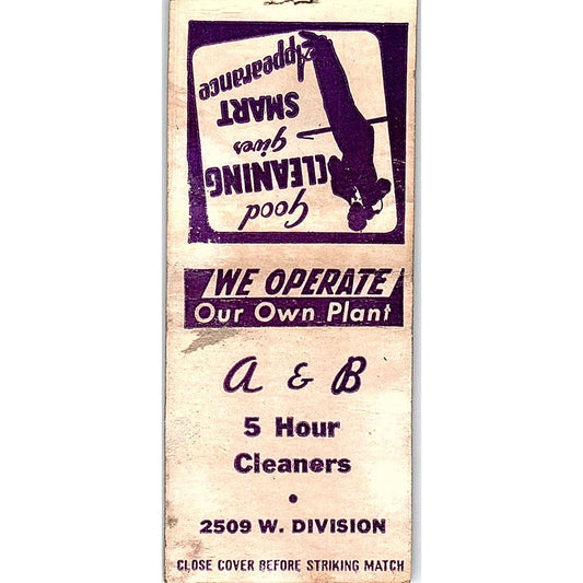A&B 5 Hour Cleaners 2509 W. Division St Chicago Vintage Matchbook Cover SF3-Y8