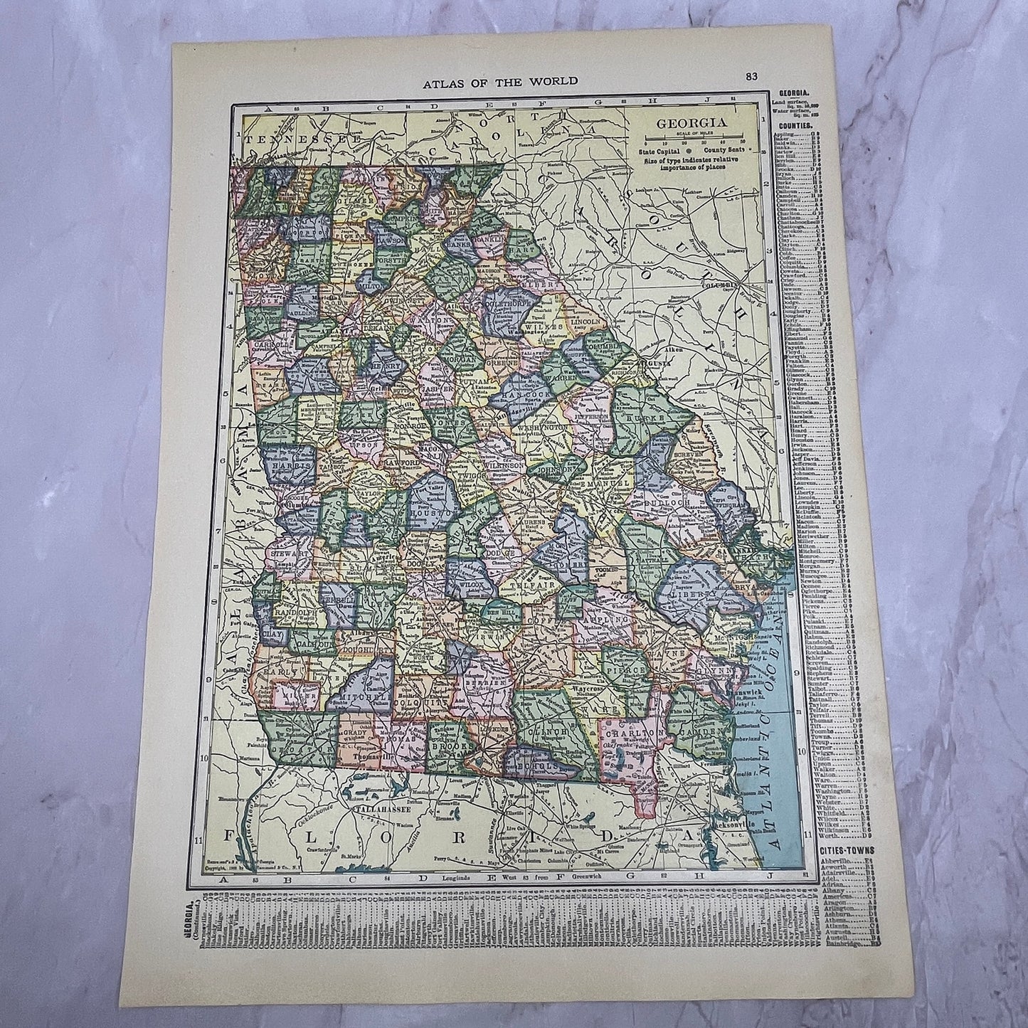 Map of Florida, Georgia Double Sided 1910 Print V14-7