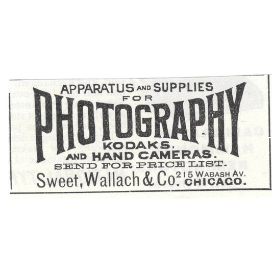 Sweet, Wallach & Co Photography Supplies Koodaks Chicago 1892 Ad AG2-S21