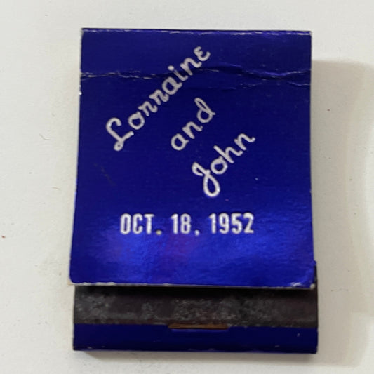Lorraine & John Wedding Oct 18, 1952 Monogram Vintage Matchbook Cover TB6-MB1-1