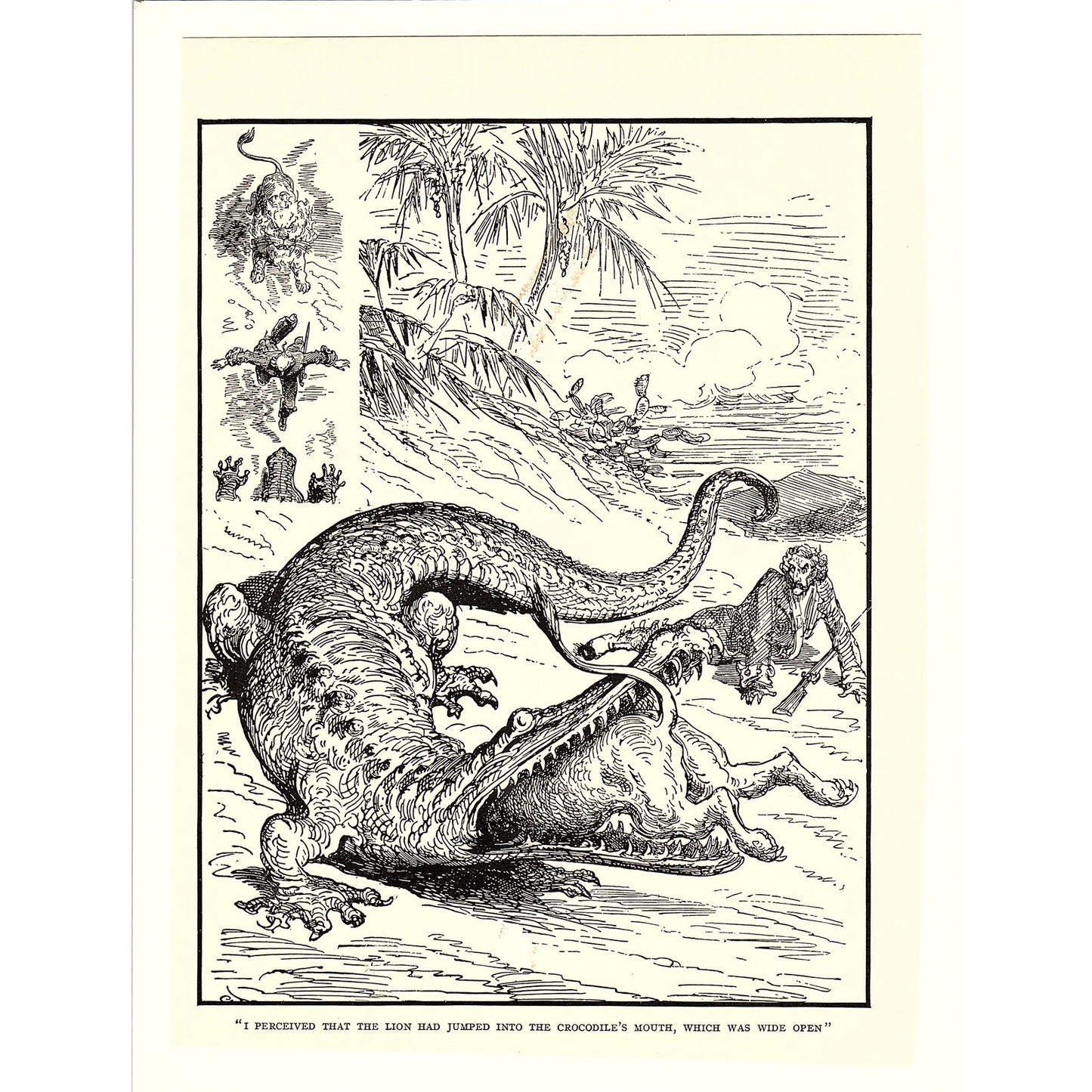 Adventures of Baron von Munchausen Lion in Crocodile's Mouth Art Print 7x9" V17