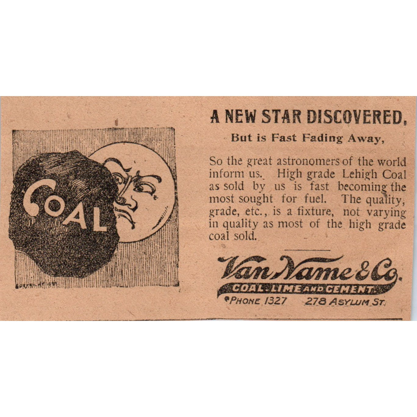 Van Name & Co Coal Lime Cement Hartford 1901 Newspaper Ad AD8-H2
