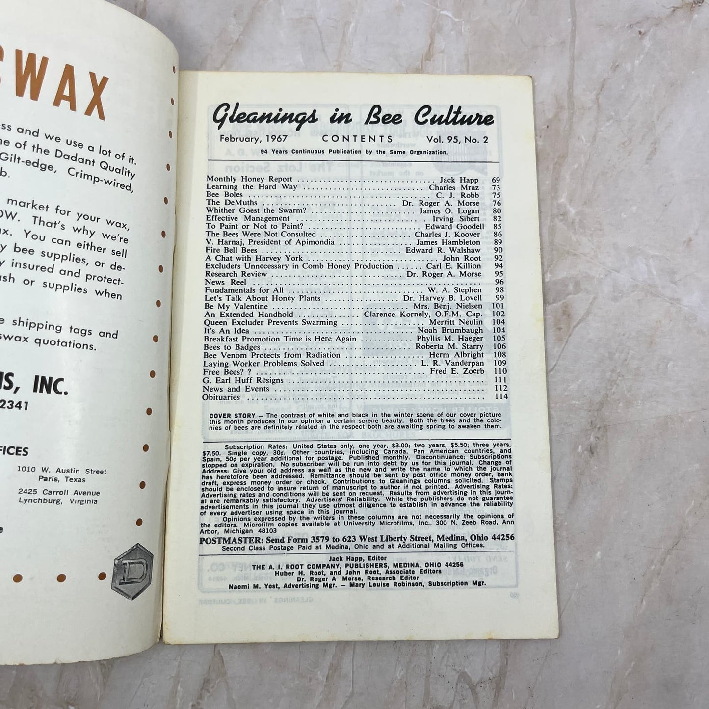 1967 Feb Gleanings in Bee Culture Magazine Bees Beekeeping Honey TD7