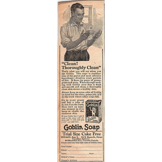 Goblin Soap Cudahy Monroe St. Chicago IL 1920 Ad AG2-6