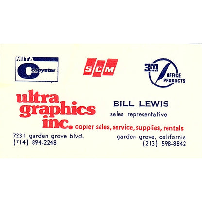 Ultra Graphics Bill Lewis Garden Grove California Vintage Business Card SF3-B3