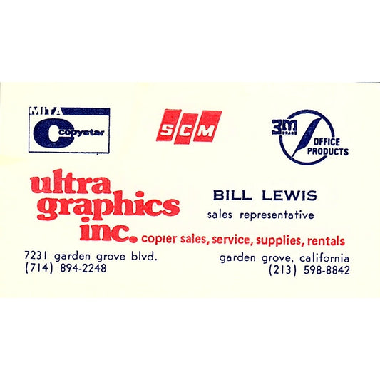 Ultra Graphics Bill Lewis Garden Grove California Vintage Business Card SF3-B3