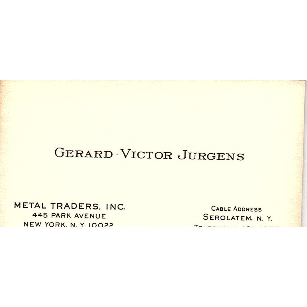 Gerard Victor Jurgens Metal Traders Inc Serolatem NY Vtg Business Card SC9-B12