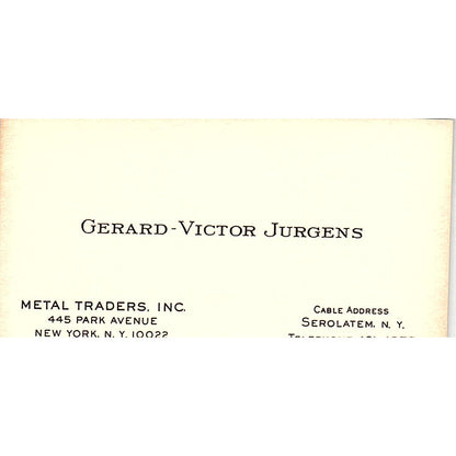 Gerard Victor Jurgens Metal Traders Inc Serolatem NY Vtg Business Card SC9-B12