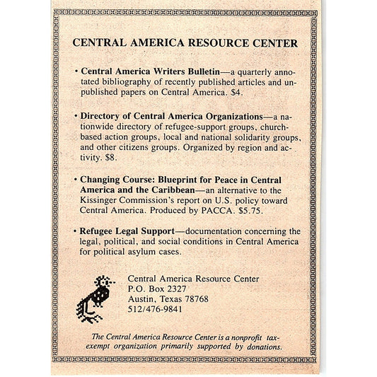 Central America Resource Center Austin TX 1984 Ad AF6-9