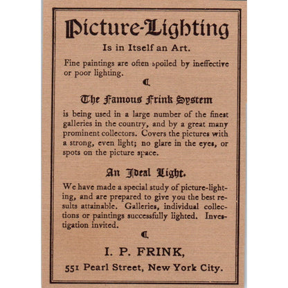 Picture Lighting I.P. Frink New York City c1905 Victorian Ad AE9-MA7