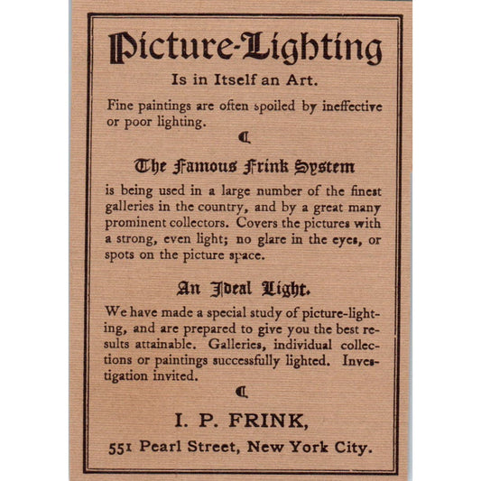 Picture Lighting I.P. Frink New York City c1905 Victorian Ad AE9-MA7